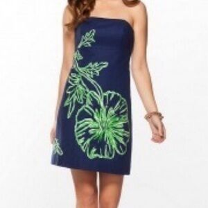 Lilly Pulitzer Bowen Poppy Floral Navy Strapless Cotton size 6
